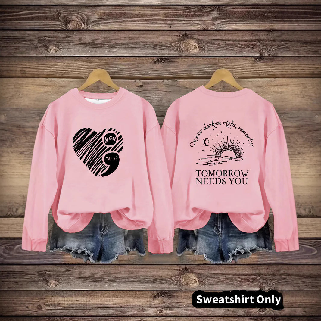 Sweat-shirt pour femmes avec impression inspirante et grand motif en cœur