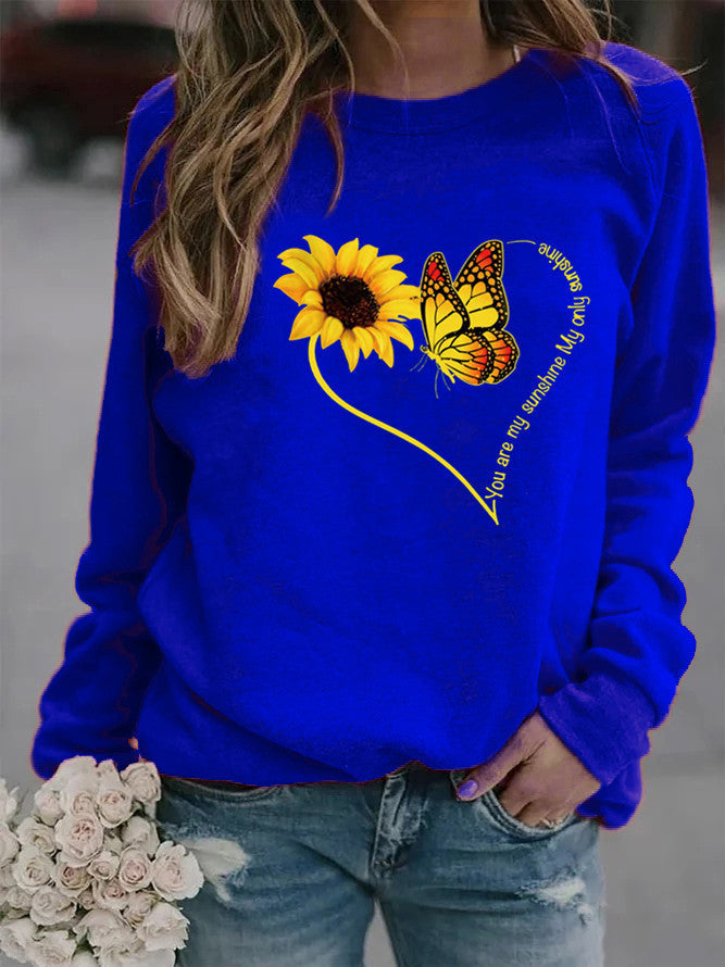 Sweatshirt pour femmes avec motif graphique de papillon et de tournesol