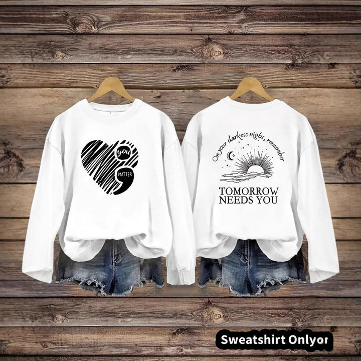 Sweat-shirt pour femmes avec impression inspirante et grand motif en cœur