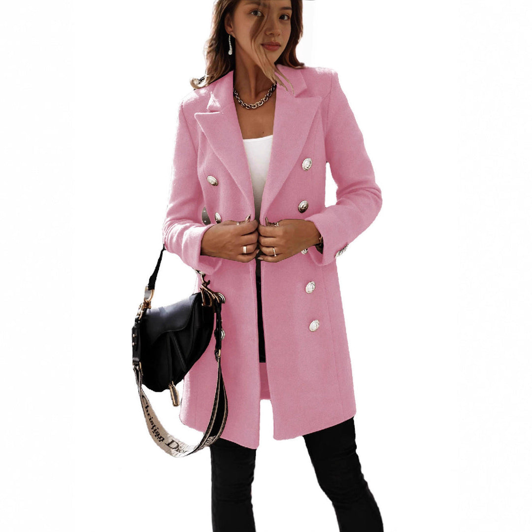 Manteau en laine élégant pour femmes avec double boutonnage et large revers
