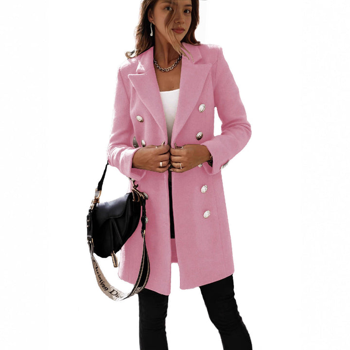 Manteau en laine élégant pour femmes avec double boutonnage et large revers