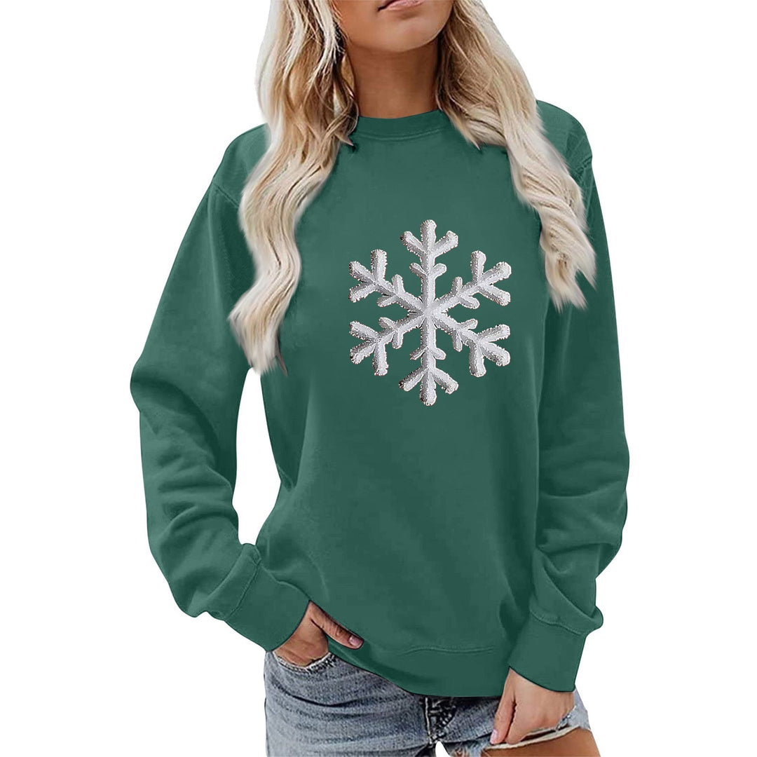 Sweatshirt pour femmes avec motif de flocon de neige scintillant et coupe décontractée