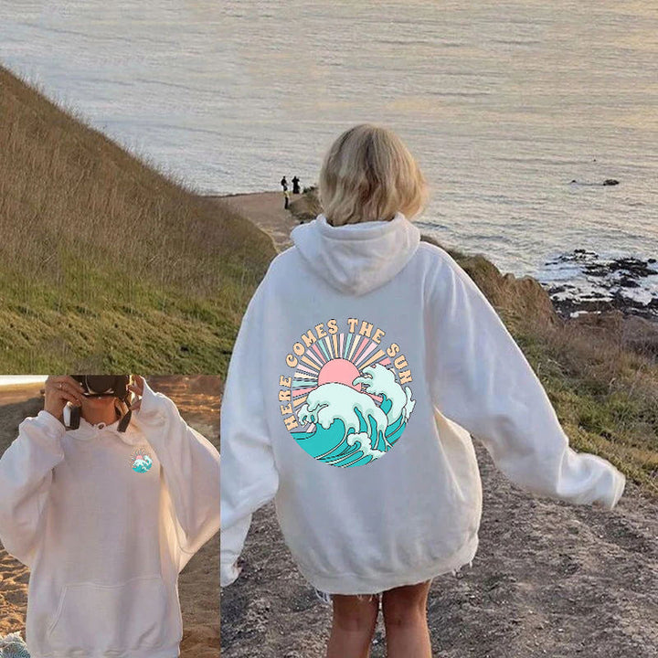 Sweat à capuche pour femmes avec motif de vagues artistiques et impression inspirante