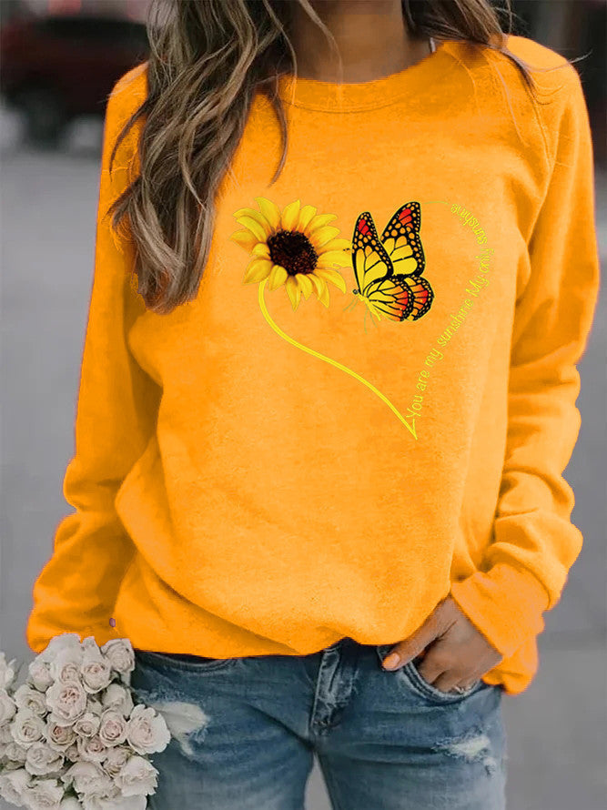 Sweatshirt pour femmes avec motif graphique de papillon et de tournesol
