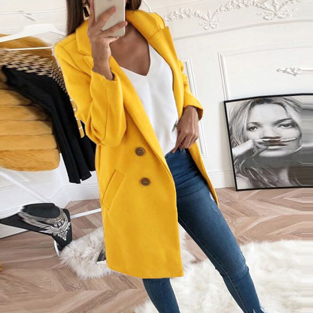 Blazer long élégant et chaud pour femmes avec double boutonnage