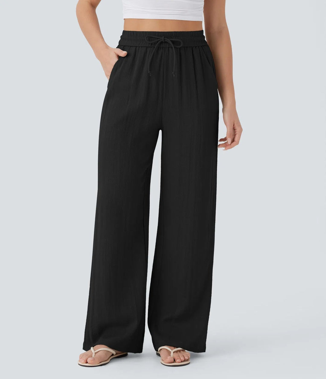 Pantalon Palazzo large pour femmes avec taille élastique et poches pratiques