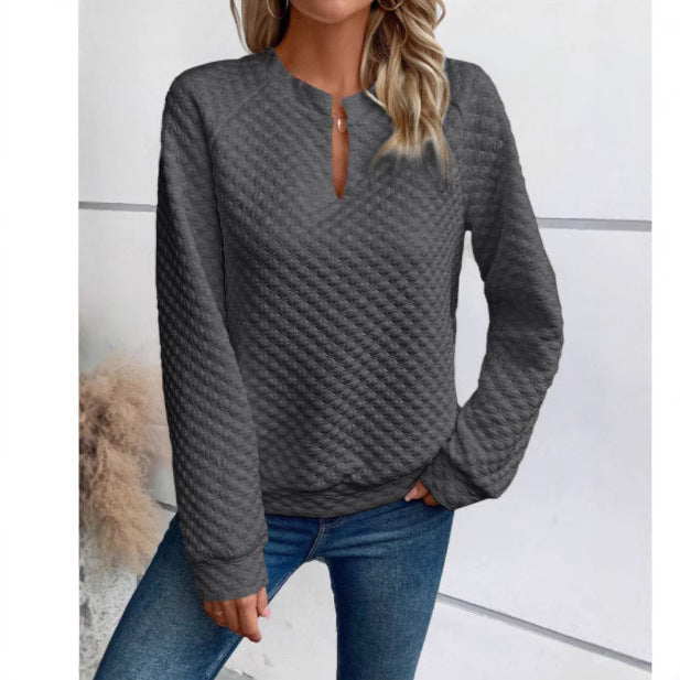 Sweat-shirt pour femmes avec design matelassé texturé et décolleté tendance