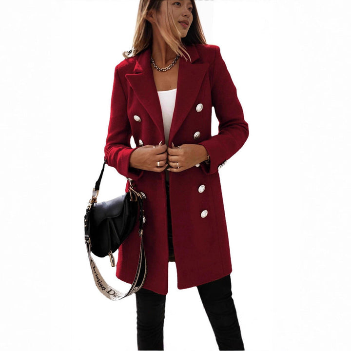 Manteau en laine élégant pour femmes avec double boutonnage et large revers