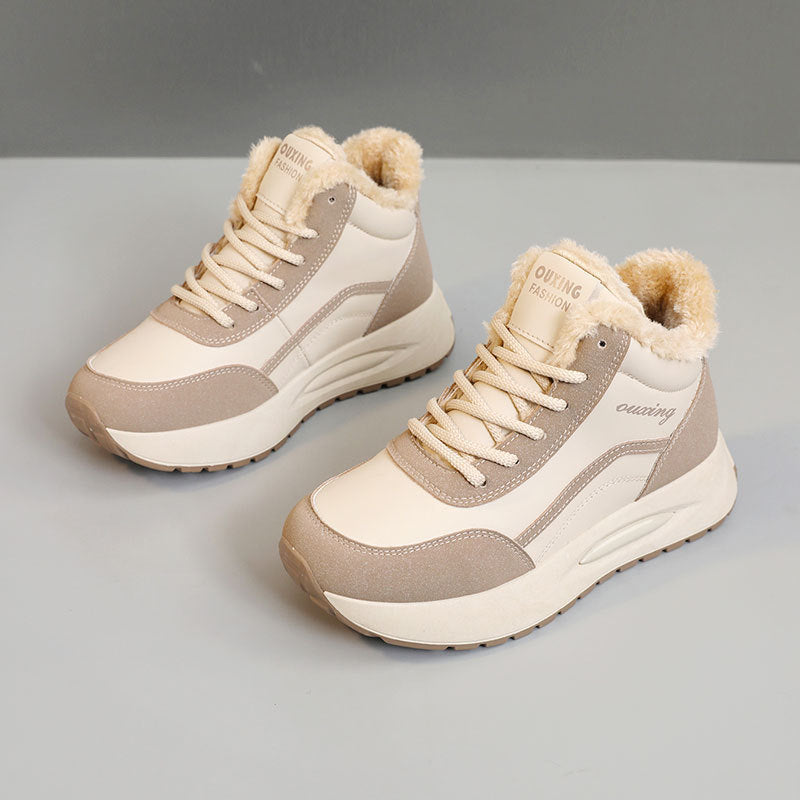 Baskets montantes sportives pour femmes avec doublure en polaire chaude et semelle antidérapante