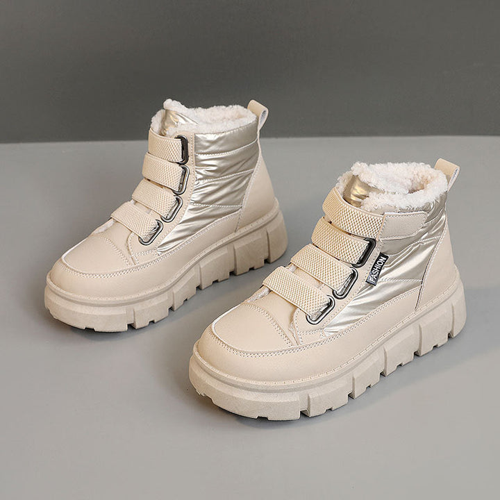 Bottes d'hiver pour femmes, doublées, avec semelle en caoutchouc robuste et fermeture velcro ajustable