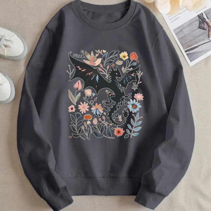 Sweatshirt pour femmes avec un motif détaillé de dragon et de fleurs