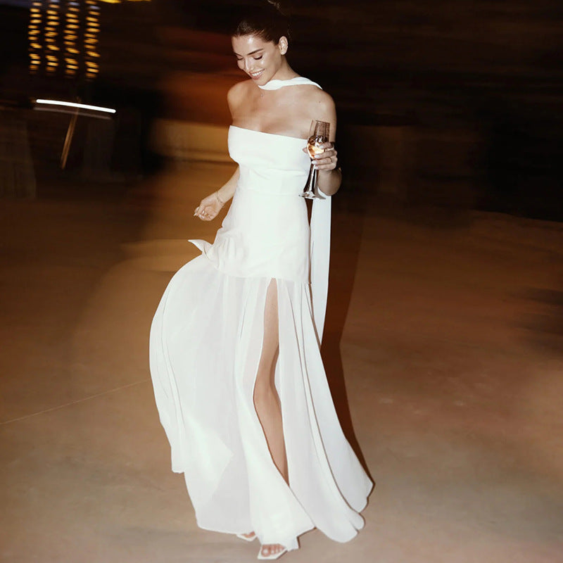Gigi | Robe de soirée maxi asymétrique sans bretelles