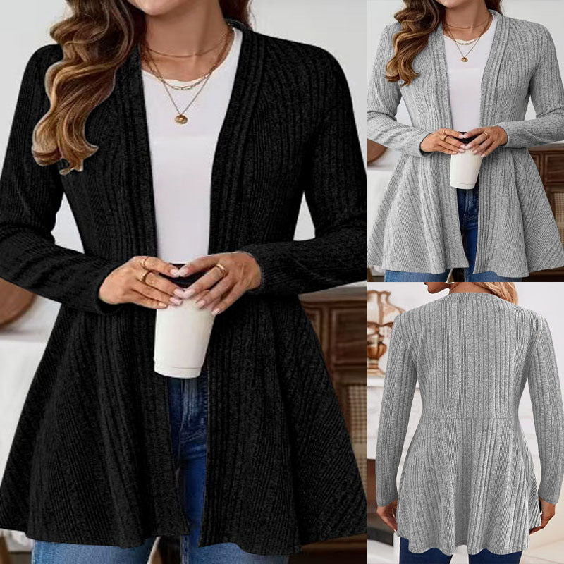 Veste en tricot longue pour femmes avec design côtelé moderne et cintrage