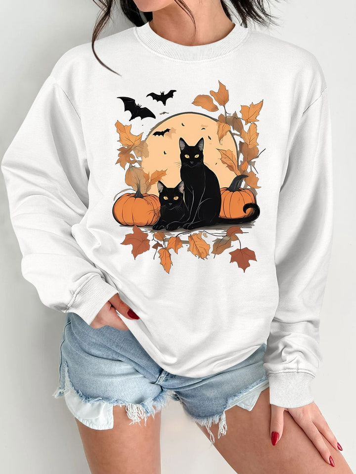 Sweatshirt pour femmes avec un design automnal de chats et de citrouilles
