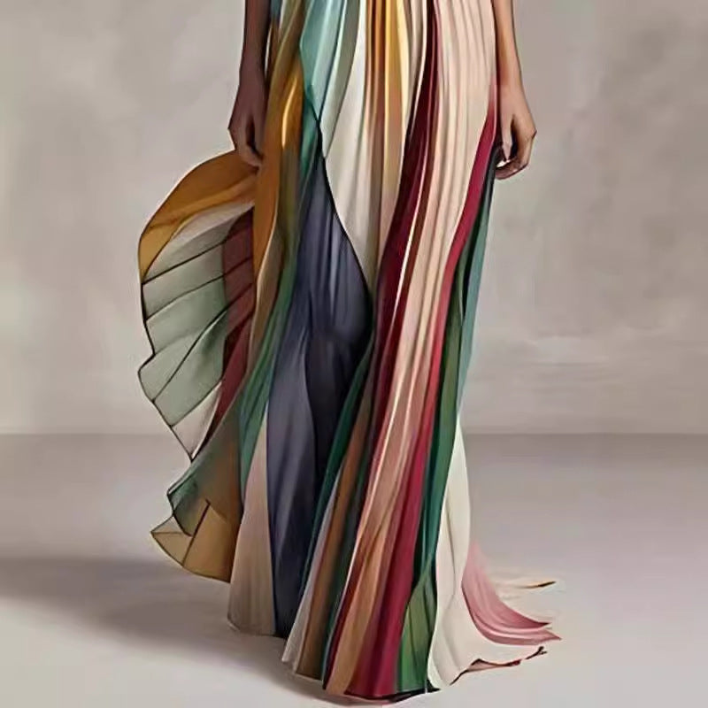 Savana - Robe maxi sans bretelles multicolore avec plis