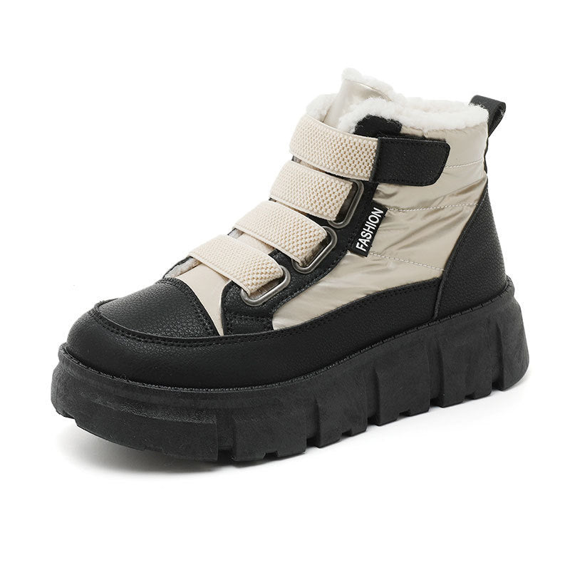 Bottes d'hiver pour femmes avec doublure, semelle en caoutchouc robuste et velcro réglable
