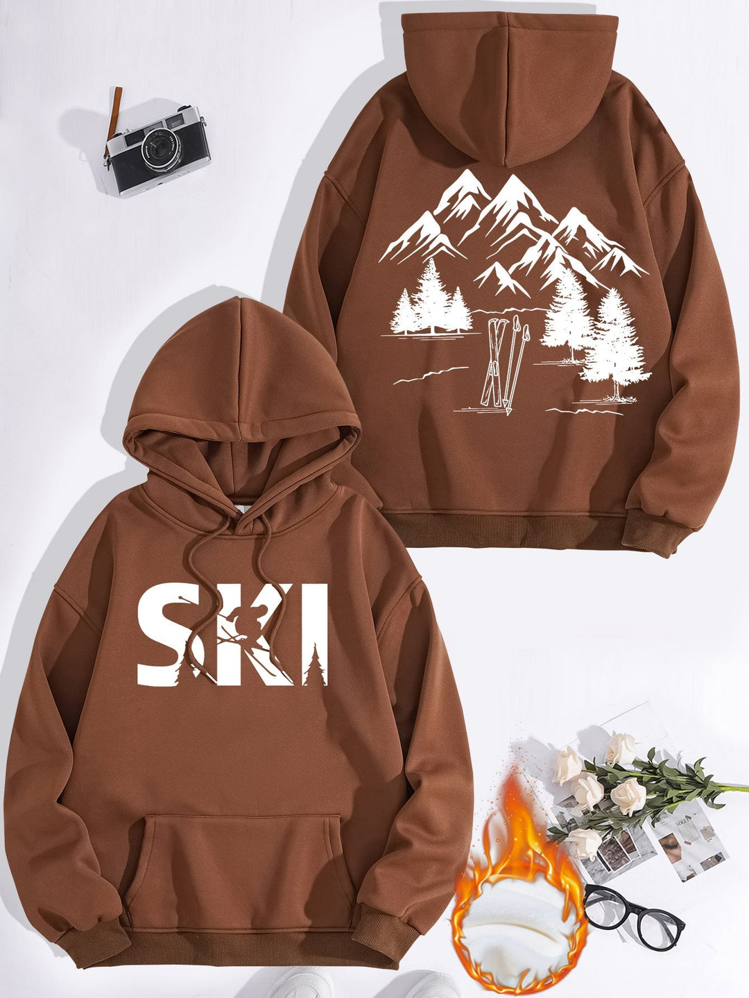 Sweat à capuche pour femmes avec un design artistique de ski et une coupe confortable