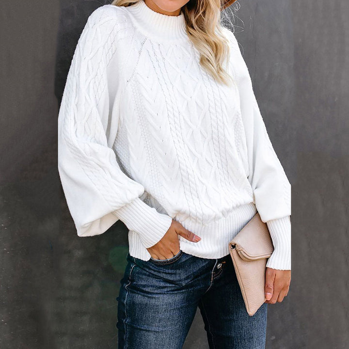 Pull en maille épaisse pour femmes avec col montant et manches ballon