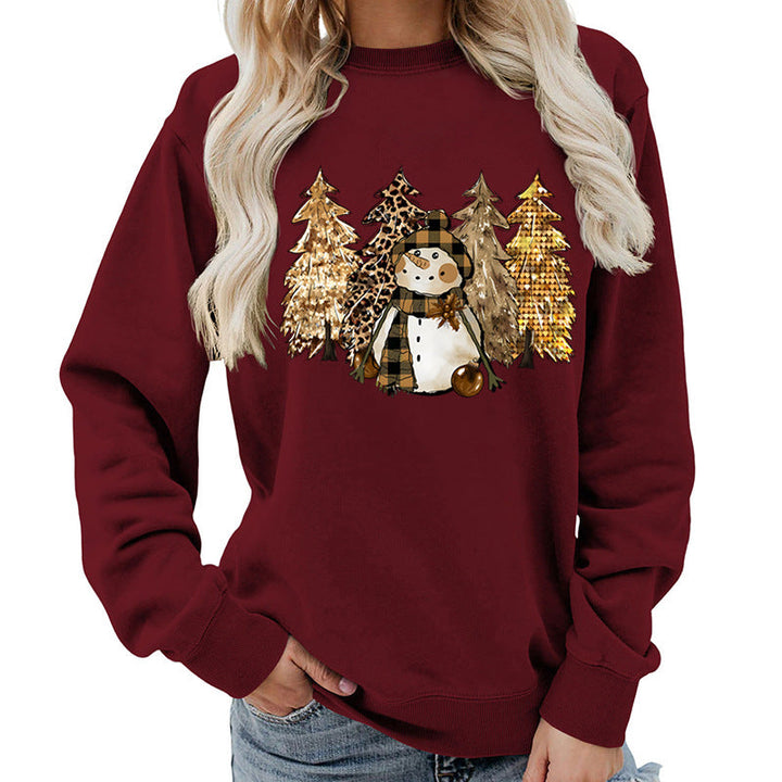 Sweat-shirt pour femmes avec design créatif de bonhomme de neige et doublure douce