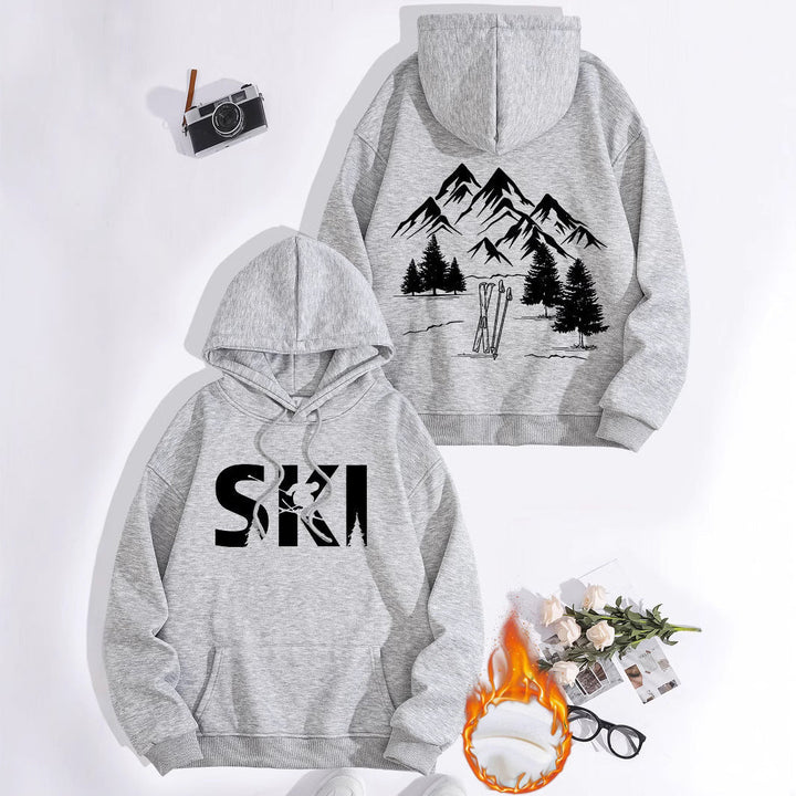 Sweat à capuche pour femmes avec un design artistique de ski et une coupe confortable