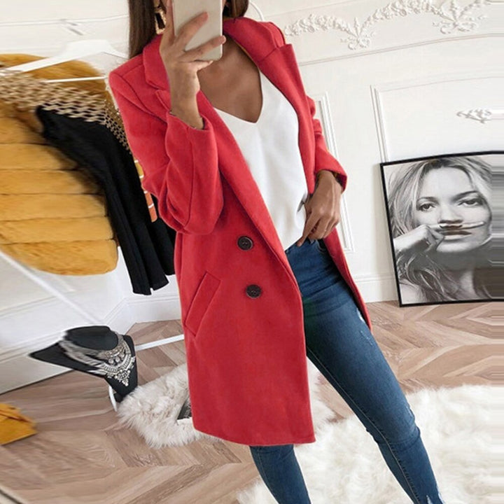 Blazer long élégant et chaud pour femmes avec double boutonnage