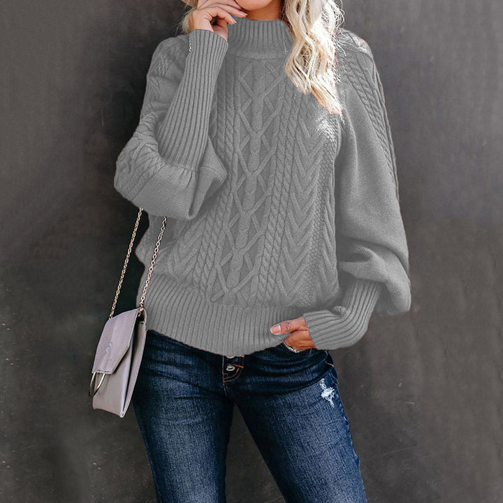 Pull en maille épaisse pour femmes avec col montant et manches ballon