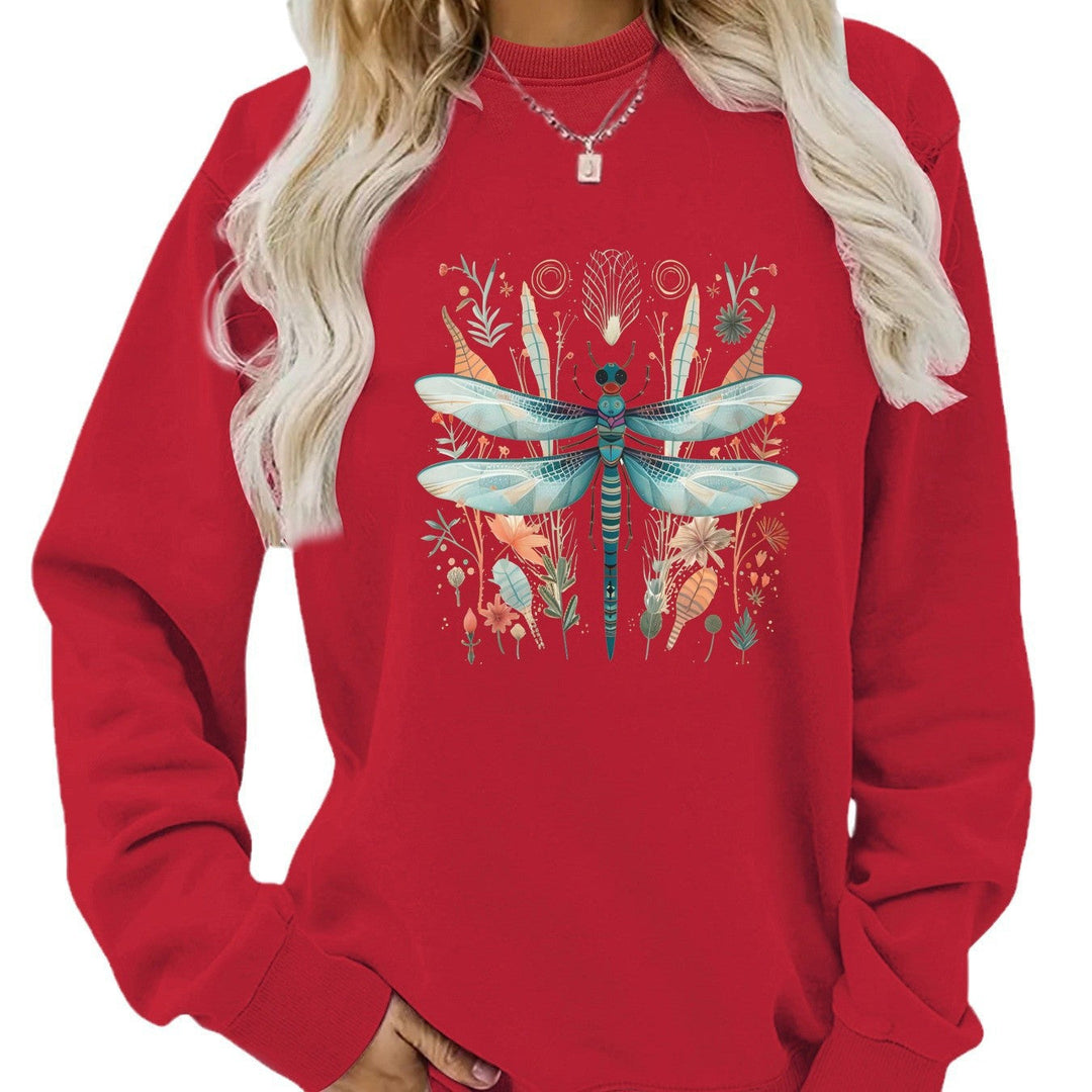 Sweatshirt pour femmes avec un imprimé unique de libellules et un design botanique