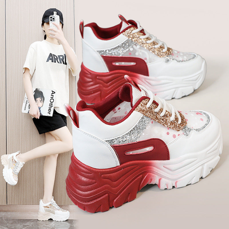 Baskets à paillettes sportives pour femmes avec semelle compensée tendance