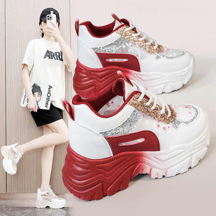 Baskets à paillettes sportives pour femmes avec semelle compensée tendance