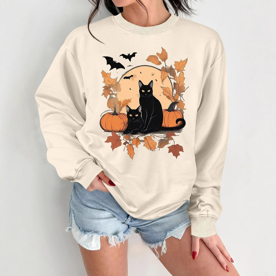 Sweatshirt pour femmes avec un design automnal de chats et de citrouilles