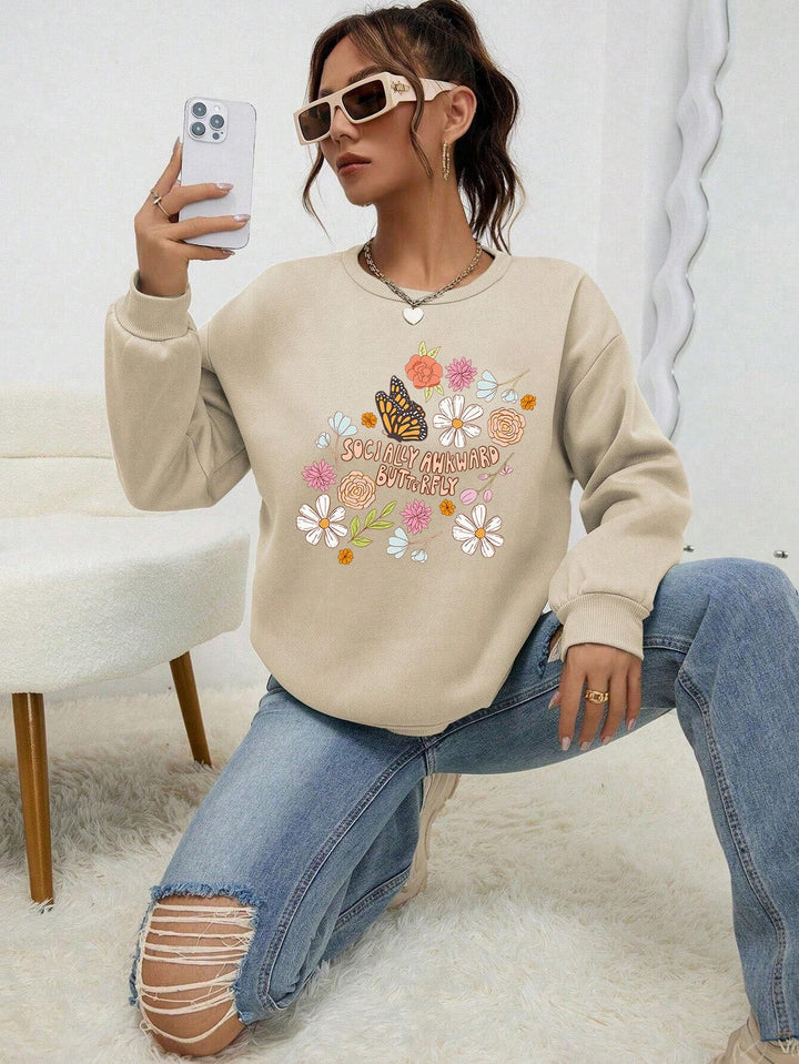 Sweatshirt pour femmes avec design floral créatif et impression inspirante