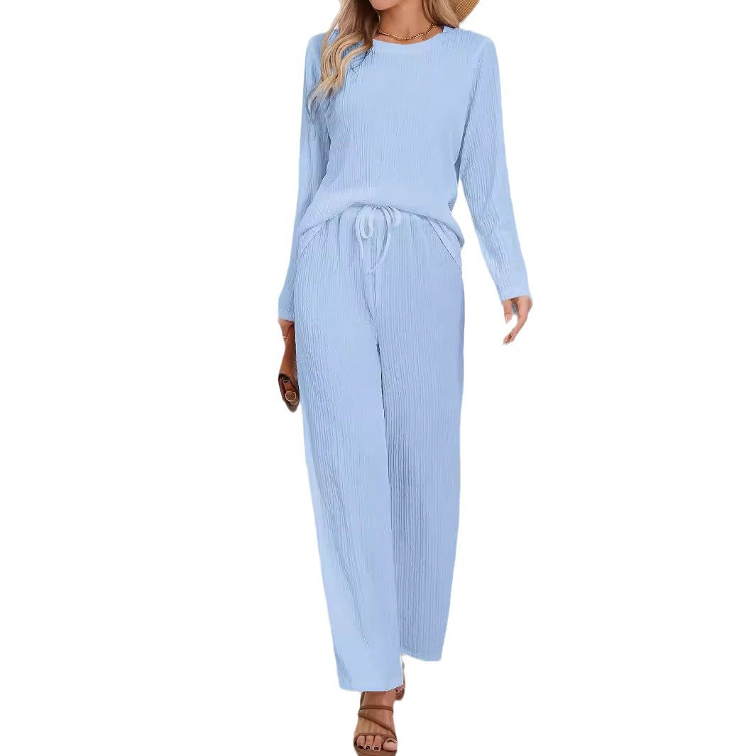 Ensemble décontracté et confortable pour femmes avec texture côtelée et taille élastique