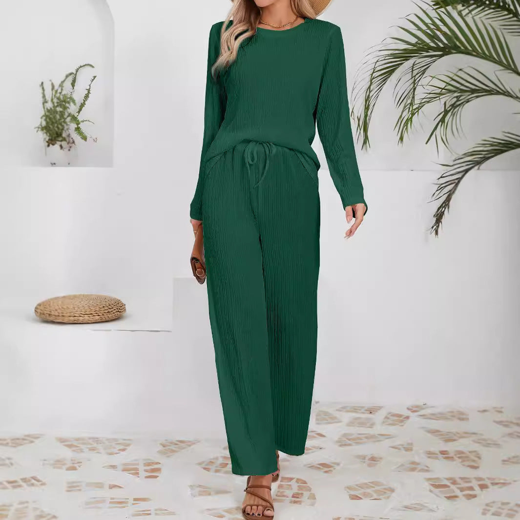 Ensemble décontracté et confortable pour femmes avec texture côtelée et taille élastique