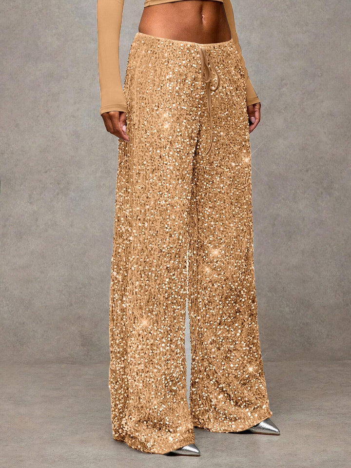 Pantalon palazzo extravagant pour femmes avec ornements en sequins