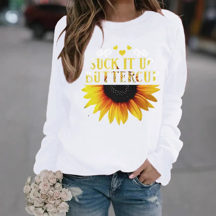Sweatshirt pour femmes avec impression créative de tournesol et phrase motivante
