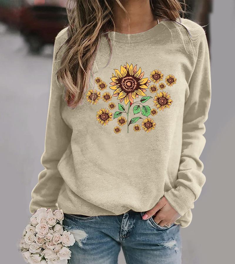 Sweatshirt pour femmes avec motif floral de tournesol et coupe confortable