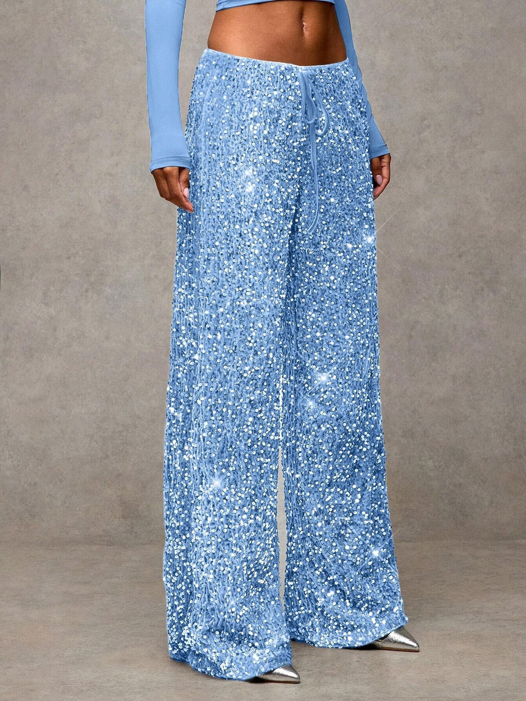 Pantalon palazzo extravagant pour femmes avec ornements en sequins