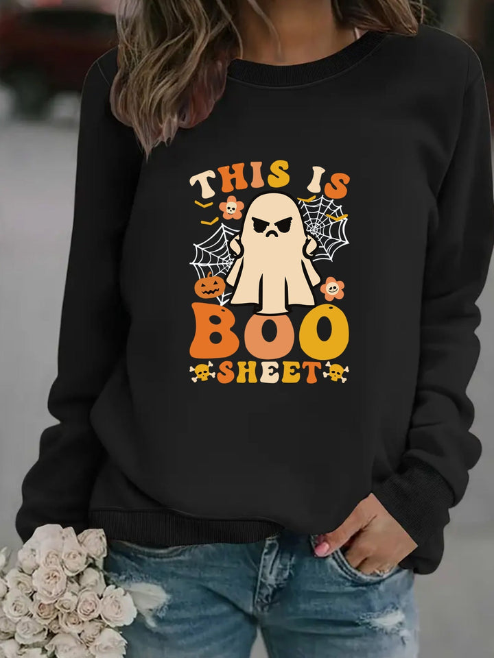 Sweatshirt pour femmes avec impression de fantôme automnal et coupe décontractée