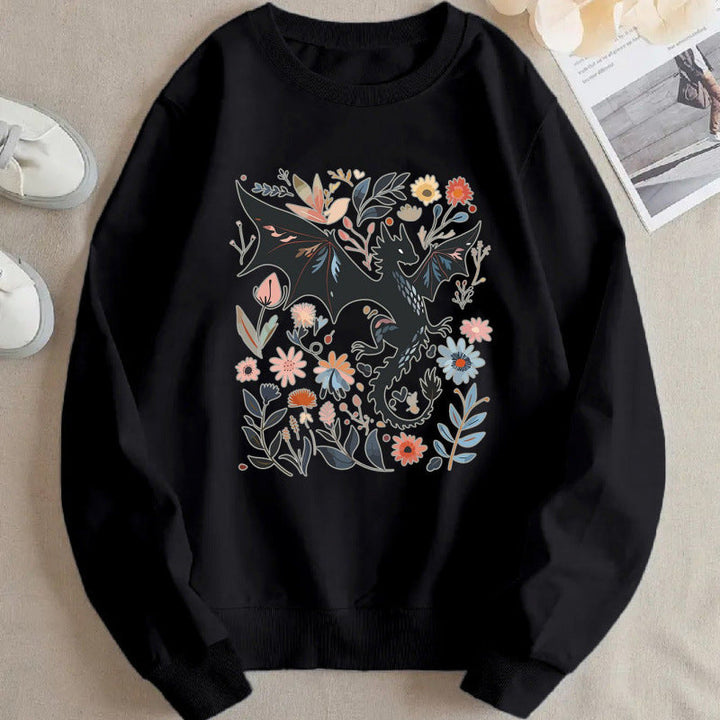 Sweatshirt pour femmes avec un motif détaillé de dragon et de fleurs
