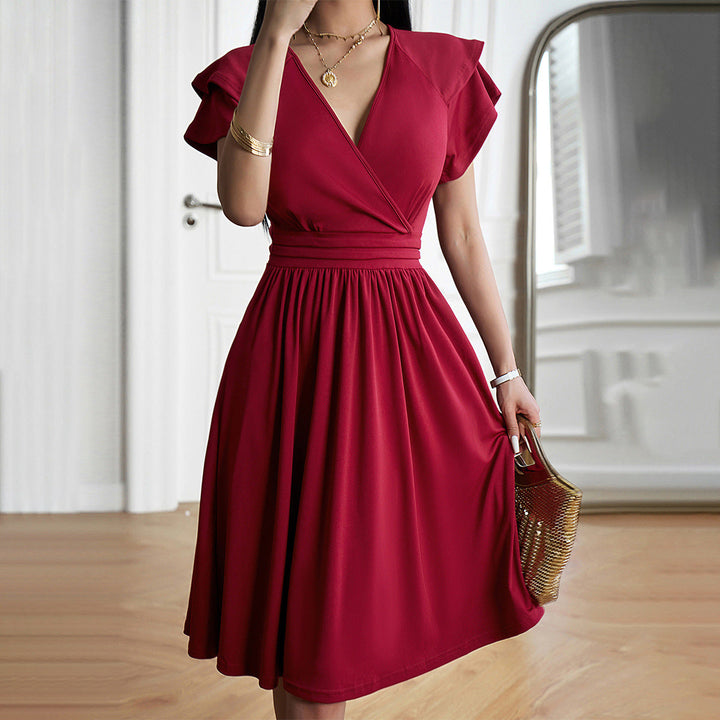 Eleganza™ – Robe midi pour femmes avec décolleté en V pour des occasions élégantes