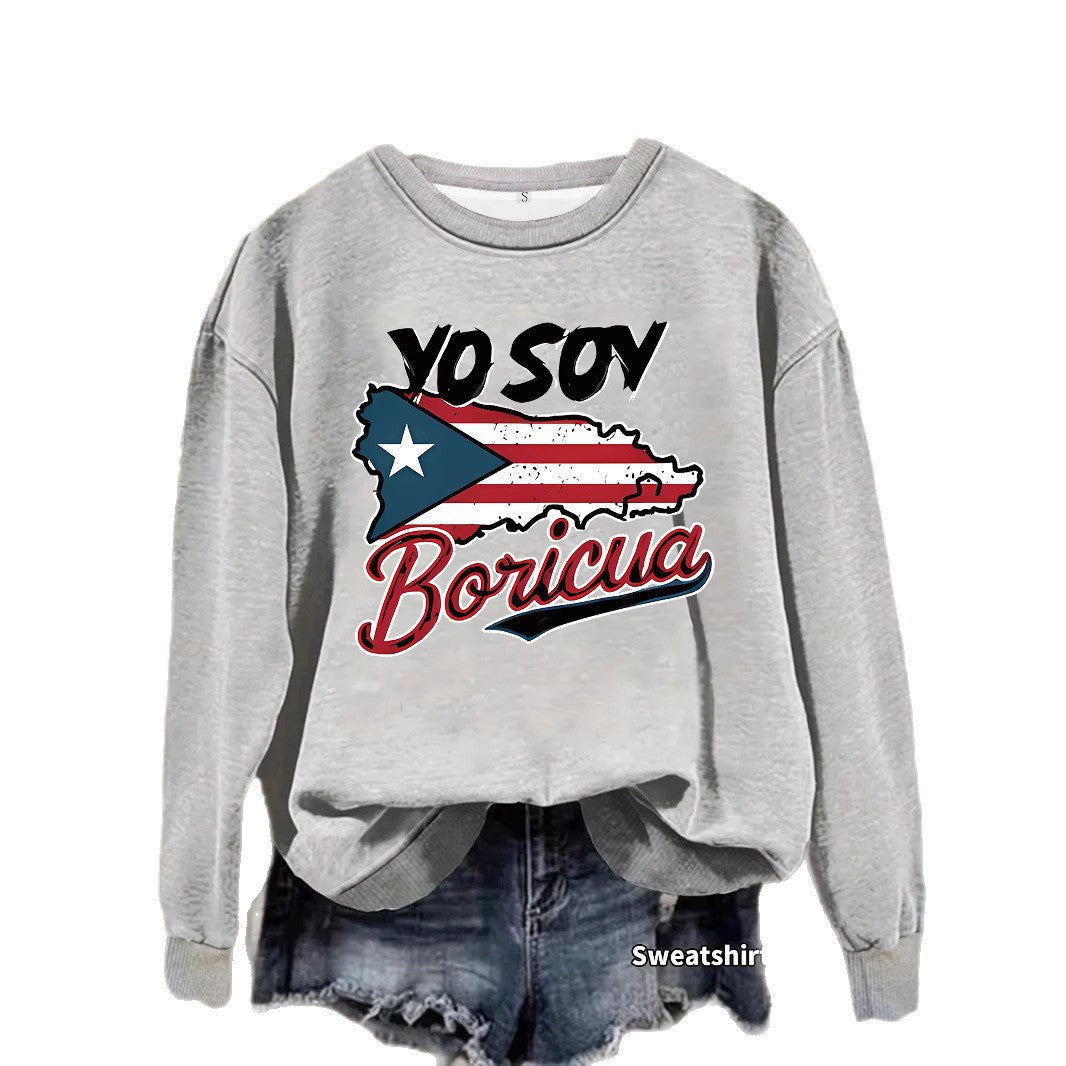 Sweat-shirt pour femmes avec design créatif de Porto Rico et coupe décontractée