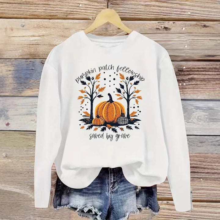Sweat-shirt pour femmes avec motif de citrouille automnal et coupe décontractée