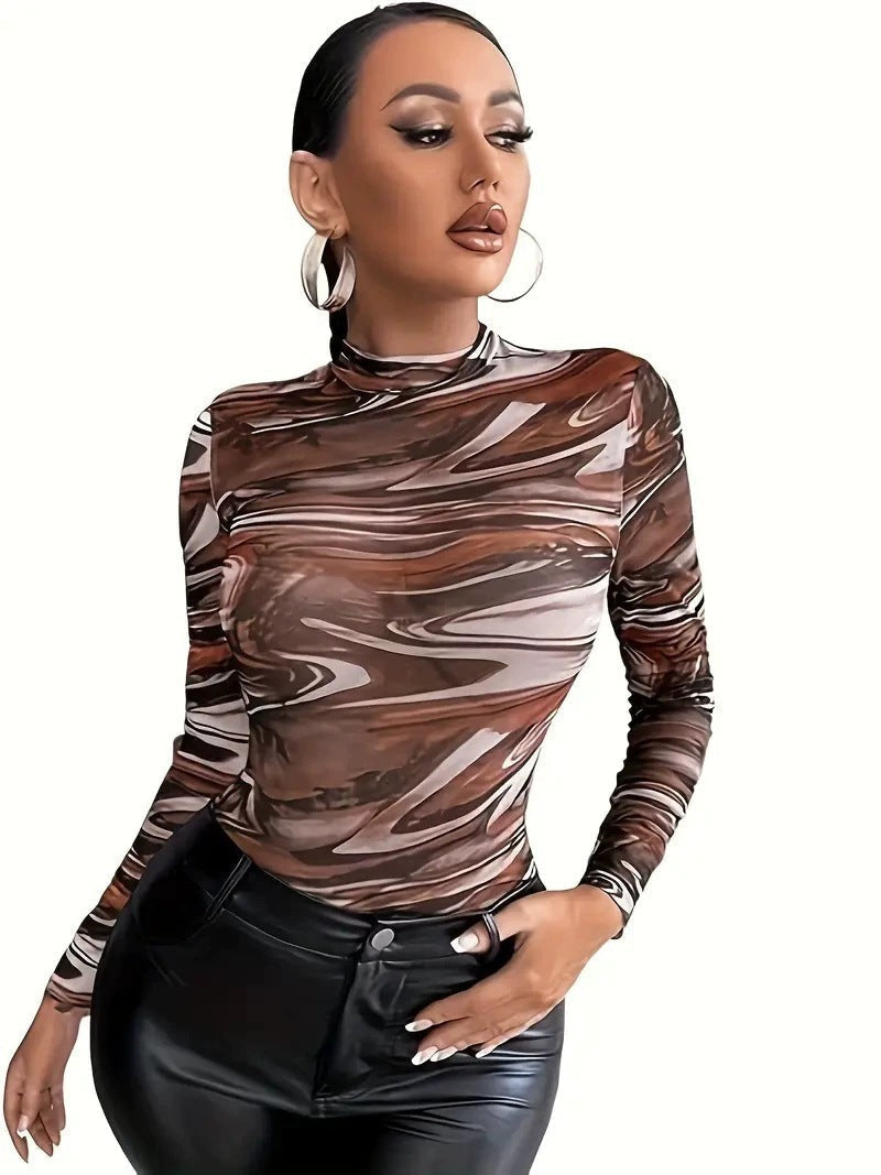 T-shirt à manches longues pour femmes avec un design abstrait moderne