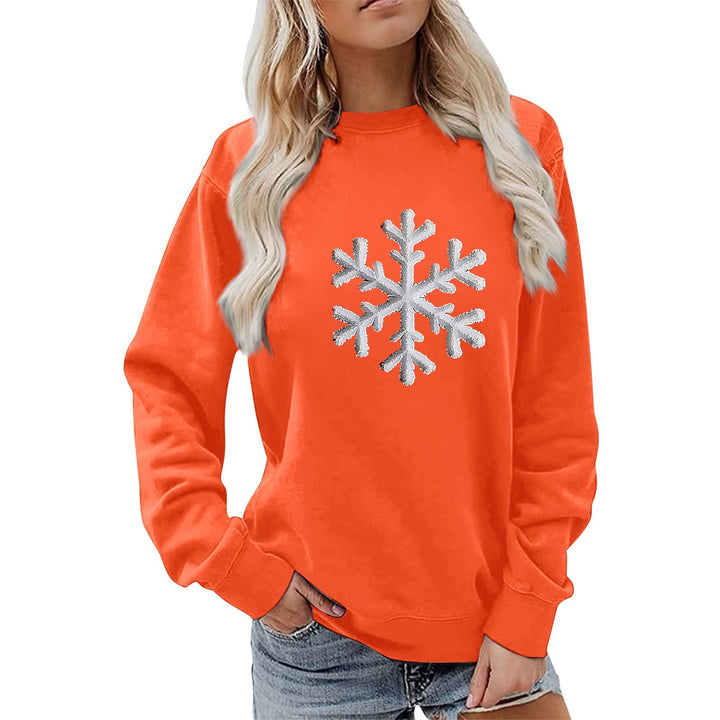 Sweatshirt pour femmes avec motif de flocon de neige scintillant et coupe décontractée
