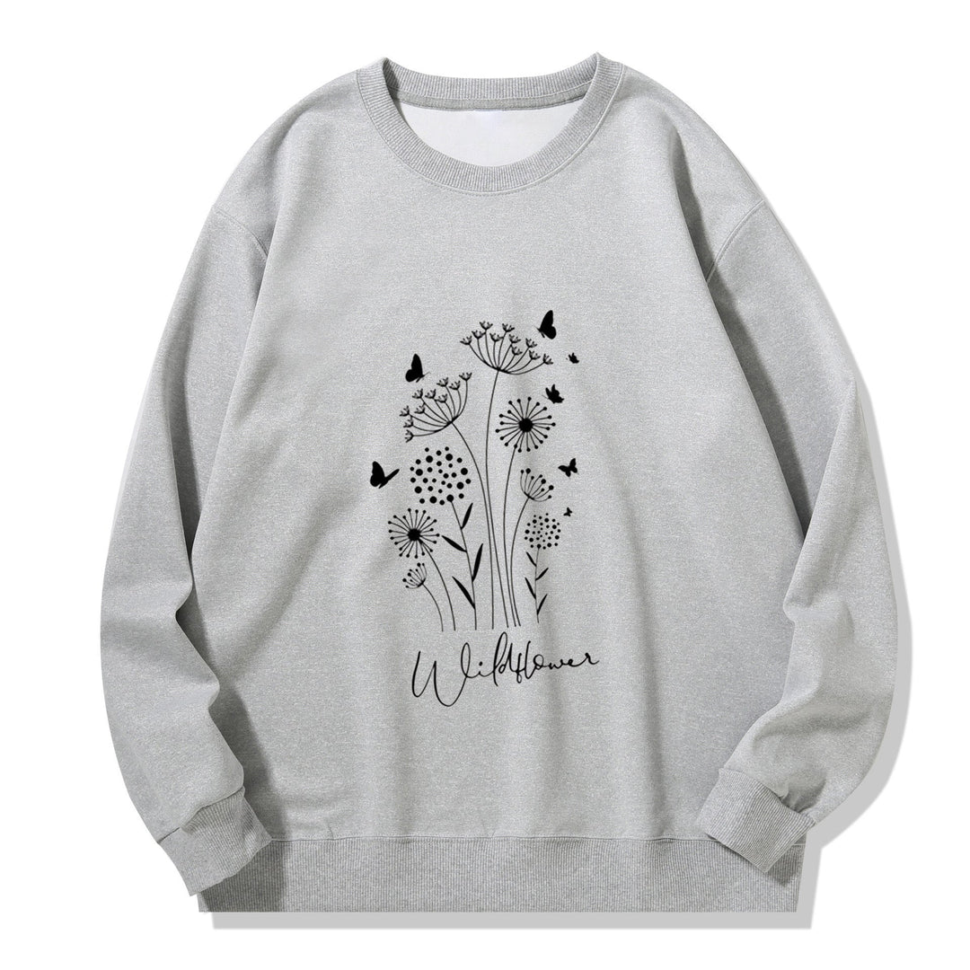Sweatshirt pour femmes avec imprimé floral de fleurs sauvages et doublure douillette
