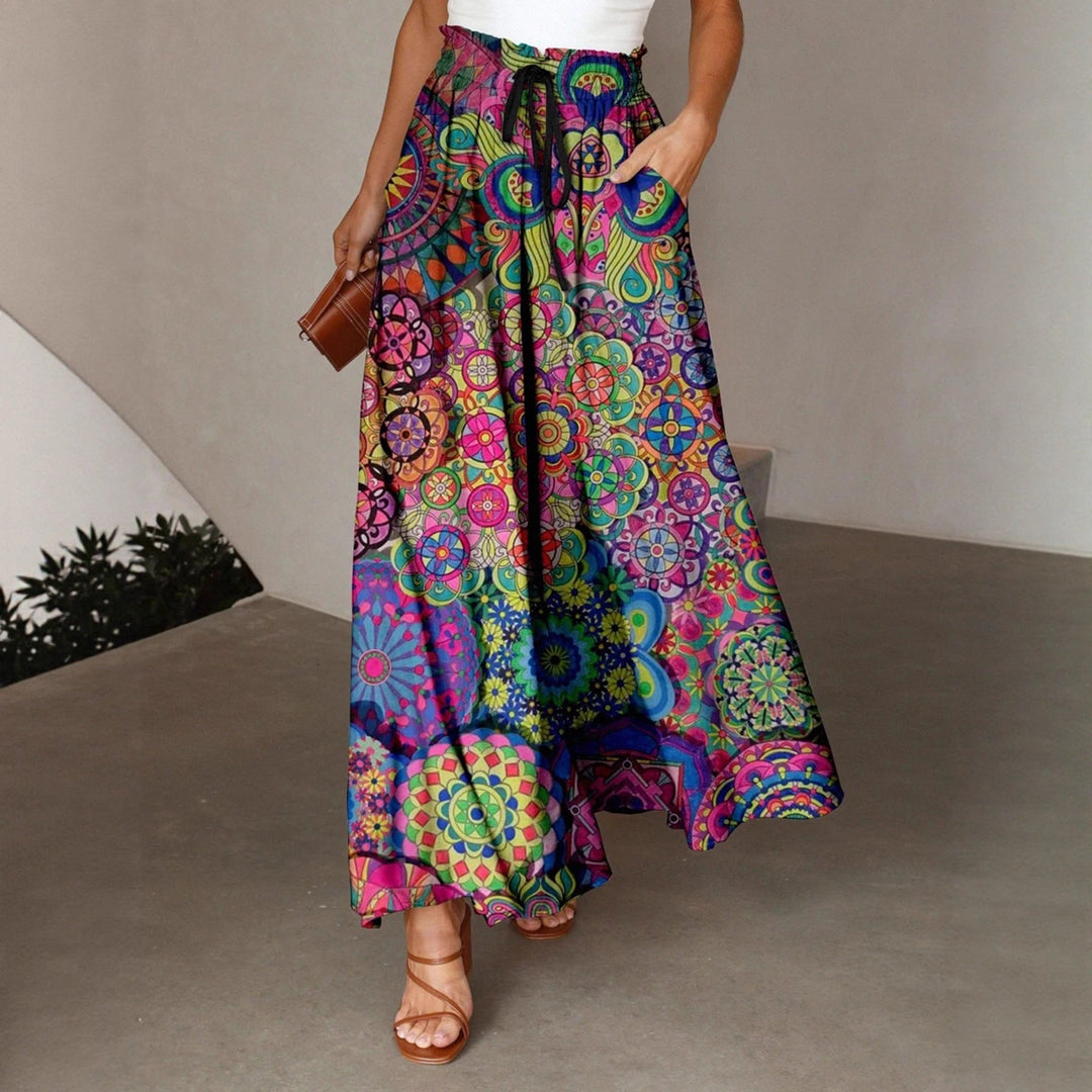 Jupe maxi femme avec motif mandala coloré et poches latérales