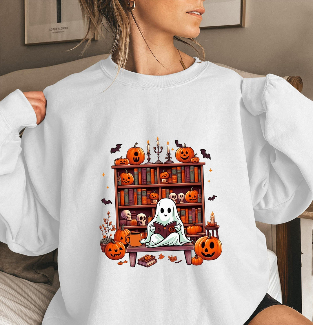 Sweatshirt pour femmes avec motif d'Halloween automnal et manches bouffantes décontractées