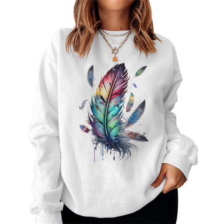 Sweatshirt pour femmes avec design de plumes colorées et coupe décontractée