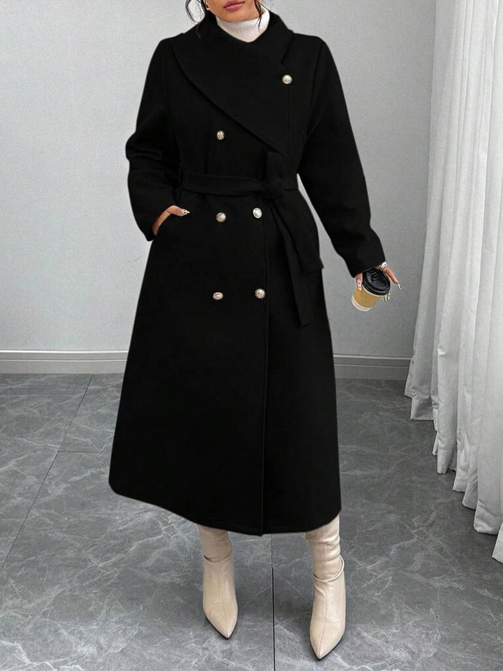 Manteau en laine élégant et réchauffant pour femmes avec double boutonnage et ceinture