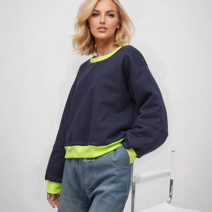 Sweat-shirt décontracté pour femmes avec des poignets contrastés et une coupe moderne